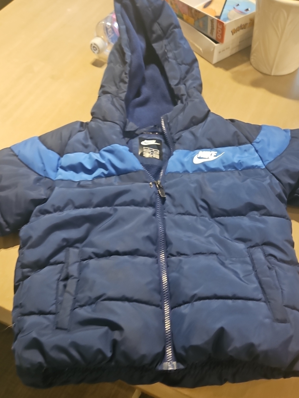 Nike Kids Navy and Light Blue Hooded Puffer Jacket